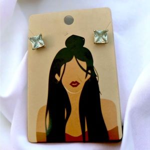 Square Cut CZ Pierced Silver Earring’s by Sophie Harper! High Quality